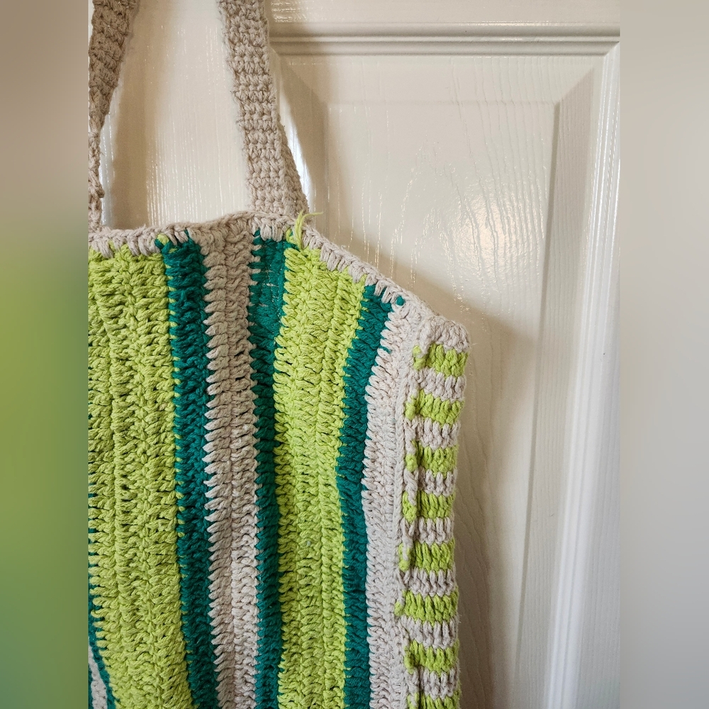 Universal Thread Striped Green and White Tote Bag - Picture 5 of 9